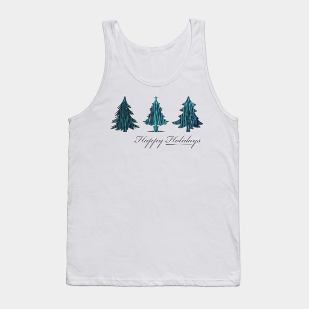 Happy Holidays! Teal Textured Christmas Trees Tank Top by F-for-Fab